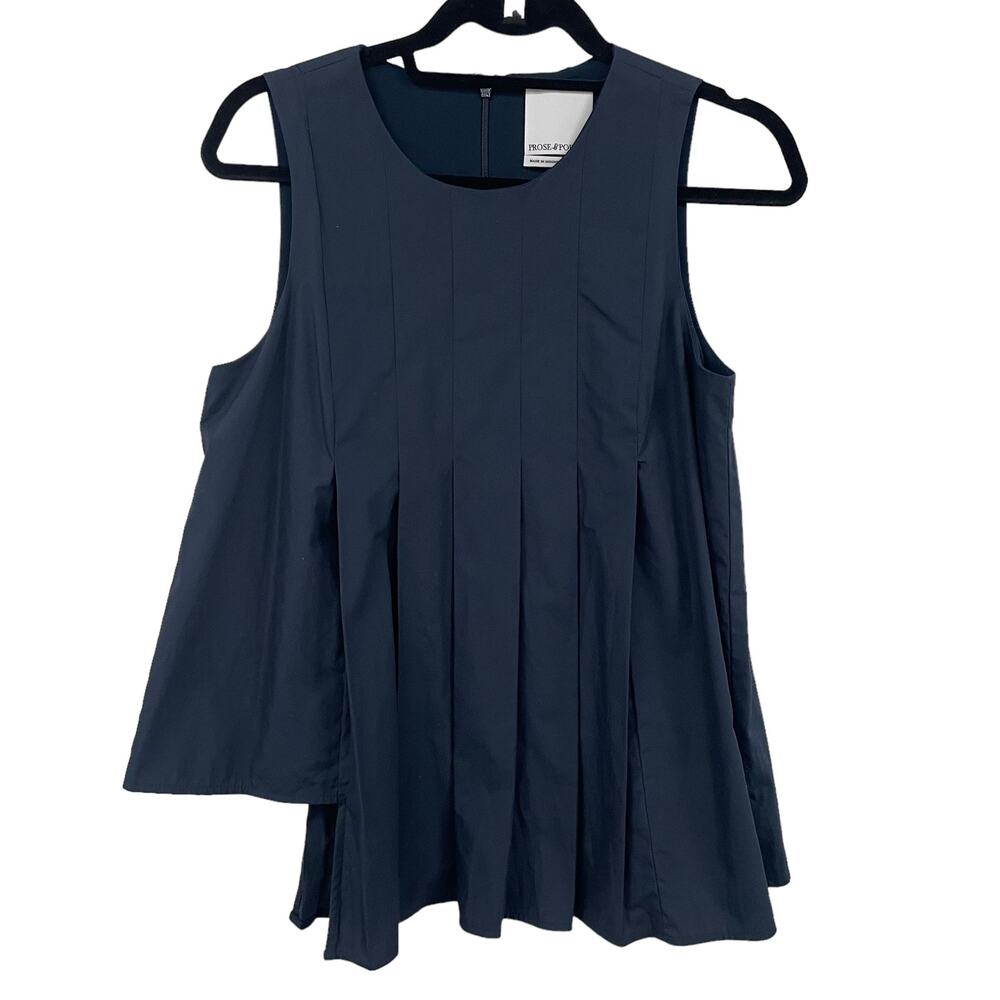 Prose & Poetry Sleeveless Asymmetrical Pleated Top Navy Womens Small